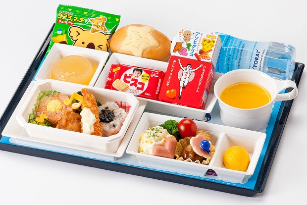 Variety of Asian foods on divided tray 
