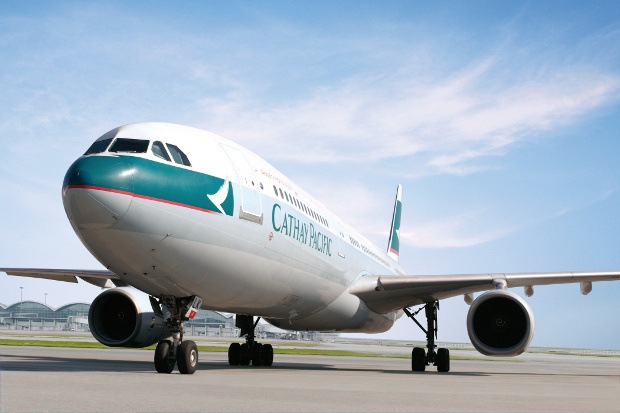 A frontal view of one of Cathay Pacific's A330 planes