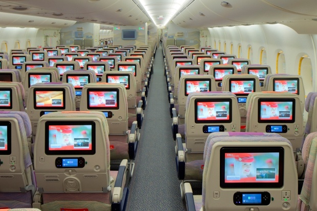 A look at the seatback entertainment screens in economy class