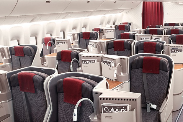 A cabin view of the Business Class seats