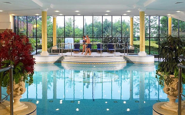 Blue indoor pool 