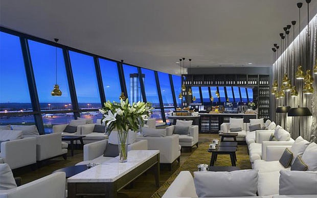 Hotel bar and white couches