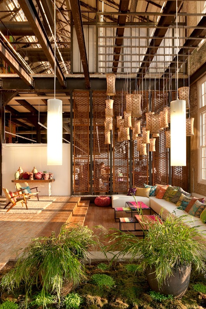 One of the communal spaces in the Urban Outfitters offices with plants and natural light