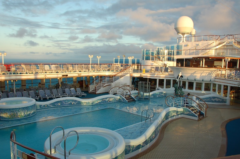 A swimming pool on board a cruise ship.