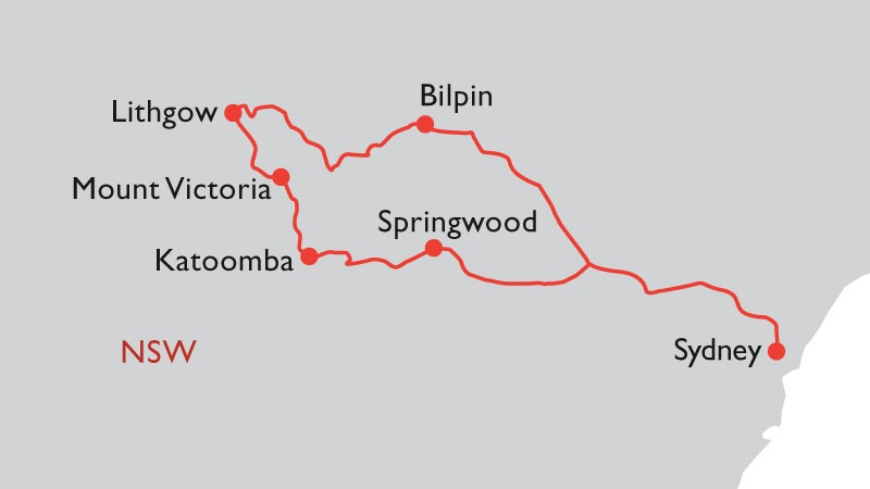 blue mountains road trip map from sydney