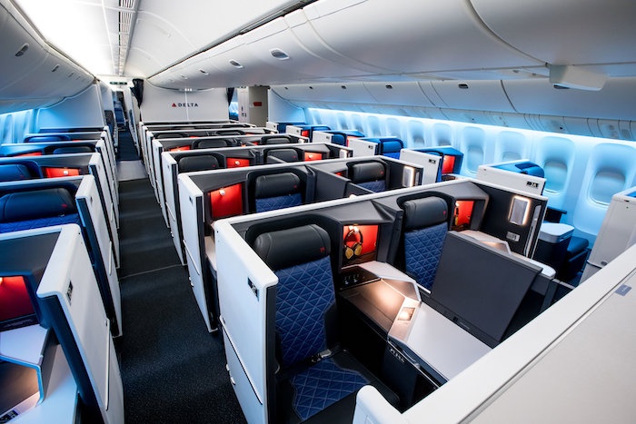 An image of Delta's Boeing 777 Business Suites upgraded to include a door