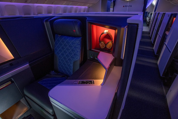 An image of Delta's Boeing 777 Business class Suites upgraded to include a door