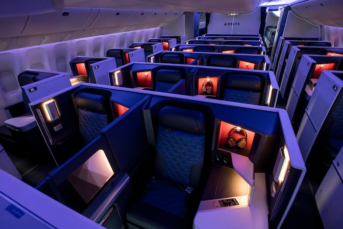 Close up of Delta's Boeing 777 Business class Suites upgraded to include a door