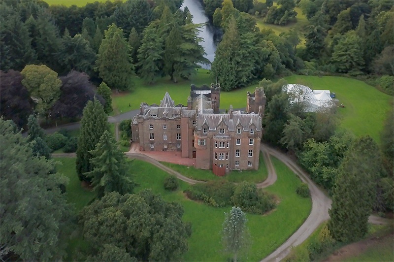 An aerial view of Friars Carse hotel in Scotland.