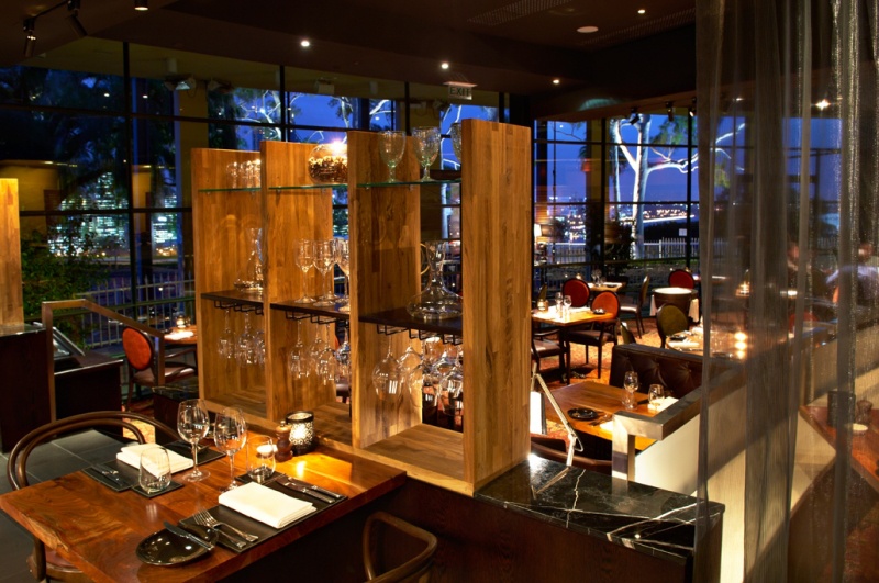 wine glass display inside Frasers restaurant 