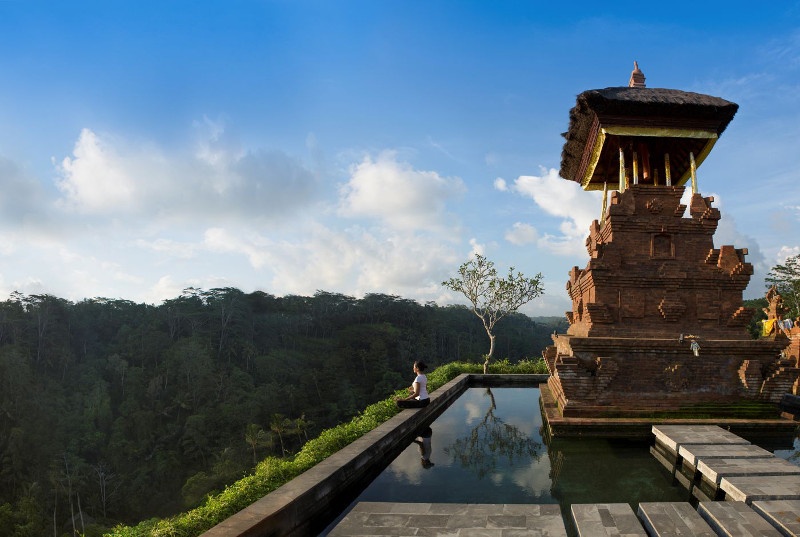 Zen Capital Of Bali: Woman  admiring view over Bali valley.