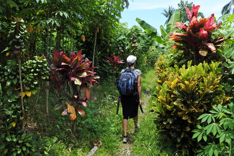 A woman sets off for a jungle trek in Fiji.