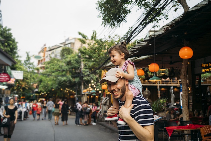 father and daughter explore Khao San Road