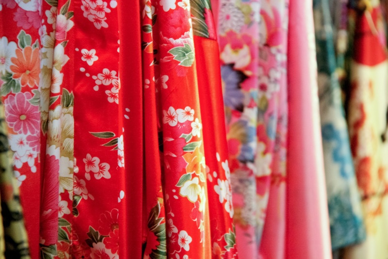 Chinese silk fabric at market