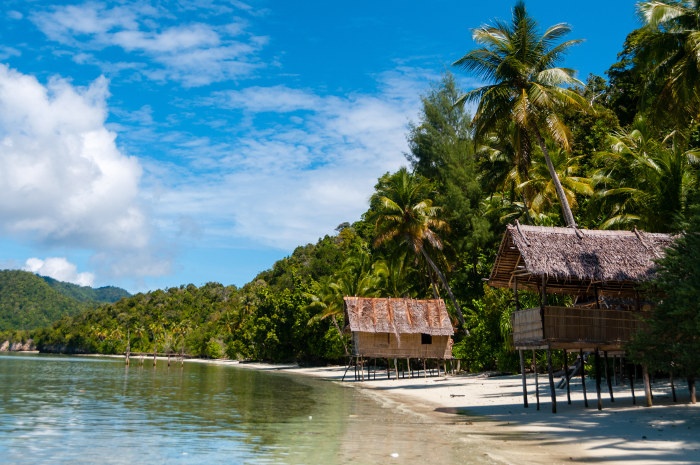 shacks on beach papua new guinea