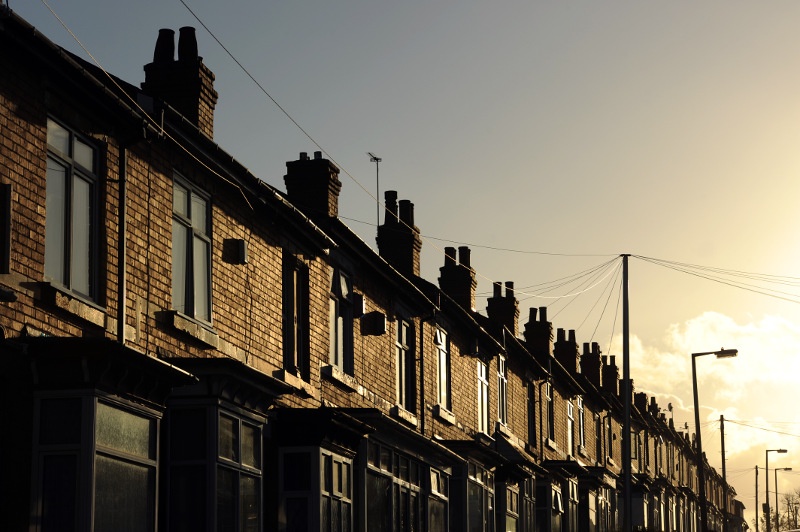 Row of terraced houses in Smethwick, Birmingham, UK