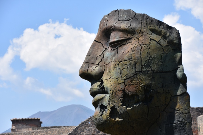 The remains of a bronzed sculpture in Pompeii, Italy
