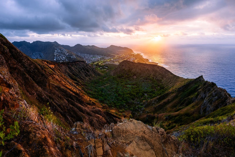 View of sunrise from the  crater