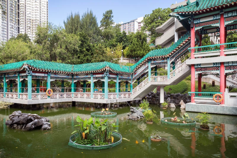 Wong Tai Sin temple during the afternoon viewing the pond