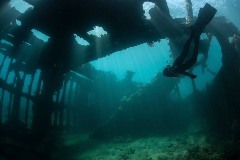 A shallow WWII shipwreck off the island of Guadalcanal