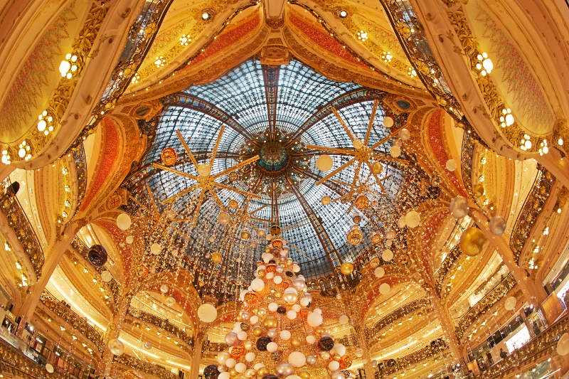 The Galeries Lafayette in Paris decorated for Christmas.