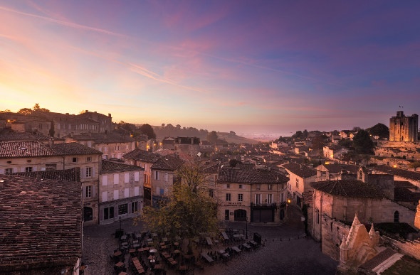 Saint Emilion village at sunset 