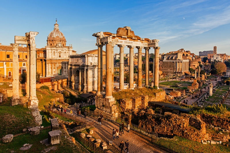 sunset over the Roman Forum, Rome, Italy