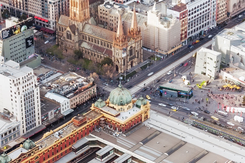 aerial view of flinder st station melbourne