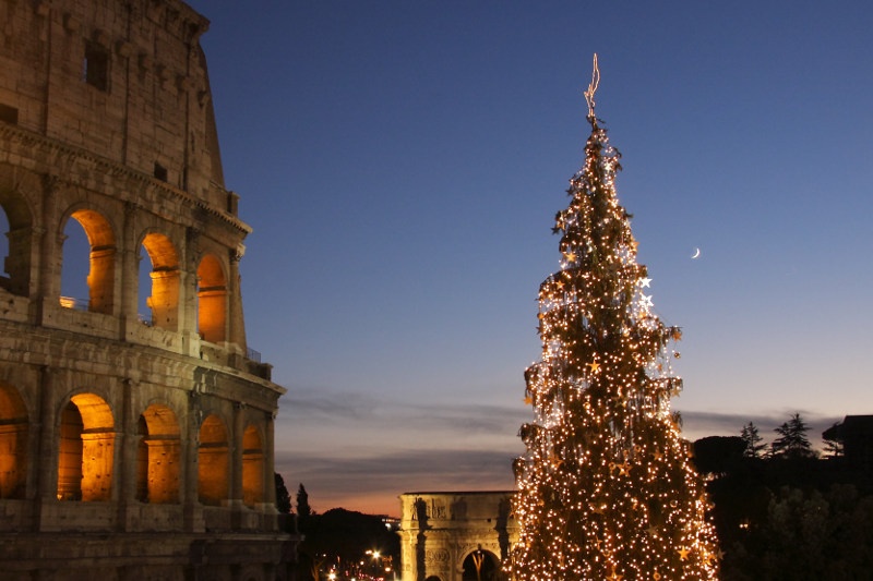 Christmastime at the Colosseum in Rome, Italy. 