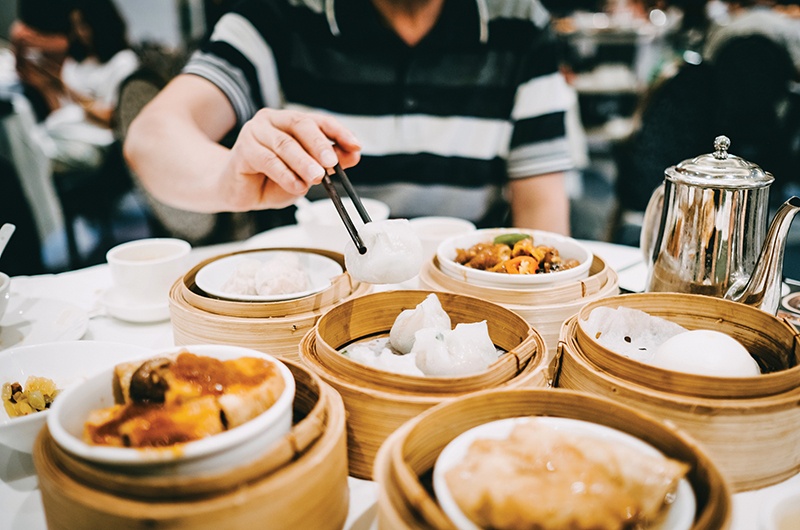 Table with dim sum dishes