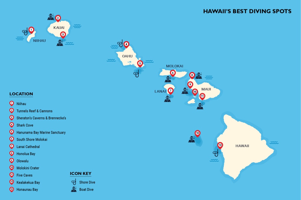 Map of Hawaii best diving locations