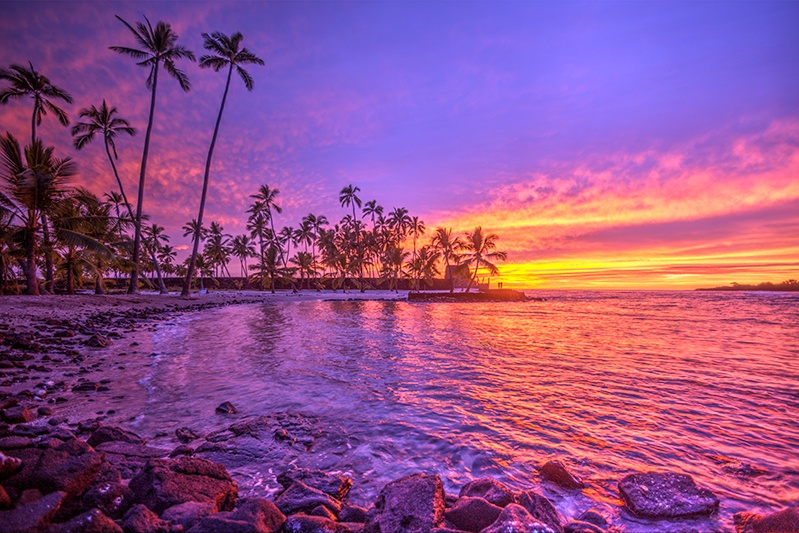 Vibrant sunsets on Hawaii Island