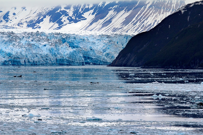 Ice calves from the Hubbard Glacier in Alaska
