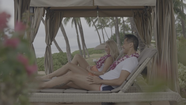 Host Greer Gardiner and fellow Flight Centre travel expert Jason Thinet-Chow relax at the Hyatt Regency Maui Resort &amp; Spa during The 48 Hour Destination: Hawaii. 