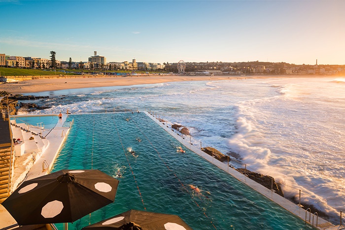 View of Icebergs pool with Bondi Beach in the background