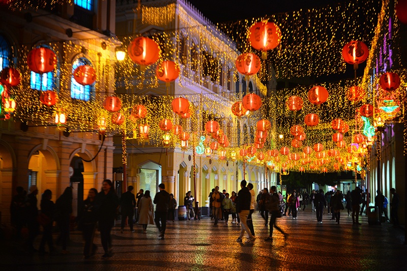 Senado Square at night for Lunar New Year
