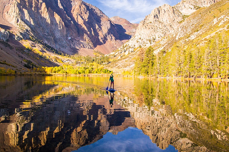 Stand-up paddleboarding on Parker Lake, California