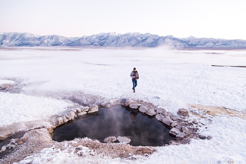 Wild Willy's hot spring in winter near Mammoth Lakes