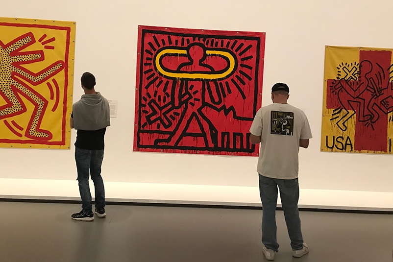 Keith Haring's distinctive artworks at the NGV exhibition