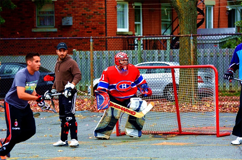 A street game of hockey in Montreal