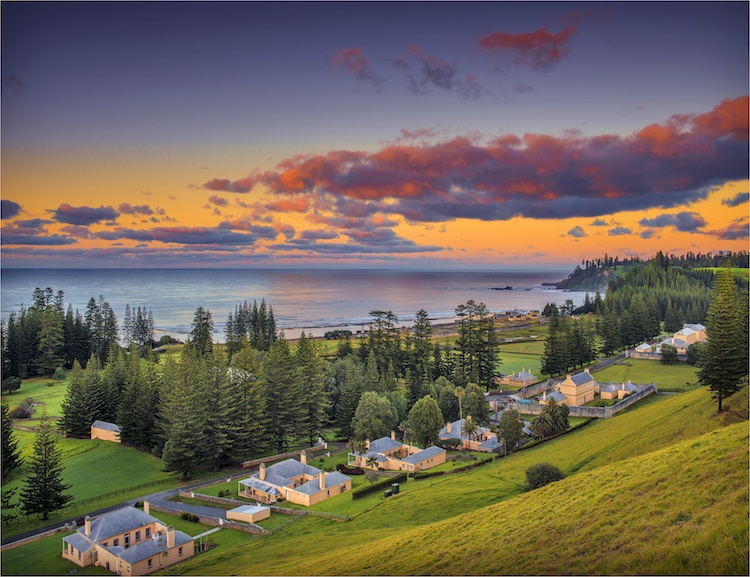 sunset on suburbs near the ocean