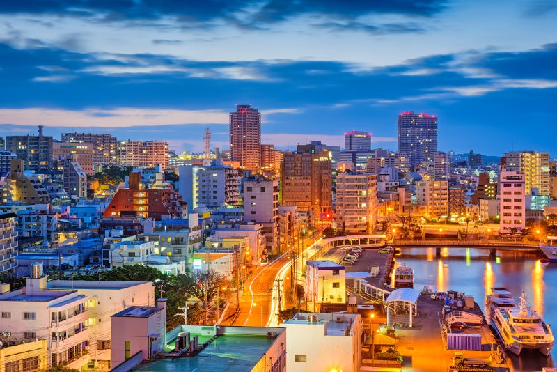 Naha, the capital of Okinawa, at dusk.