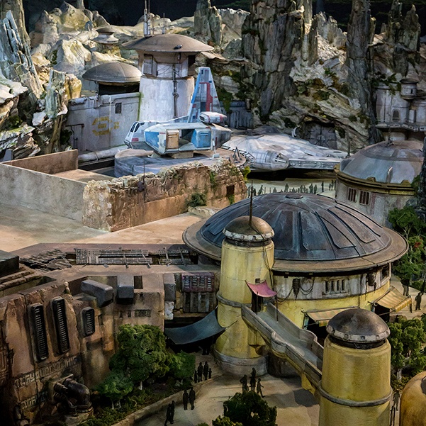 An artist rendition of Black Spire Outpost within Star Wars: Galaxy's Edge at Disneyland Resort.
