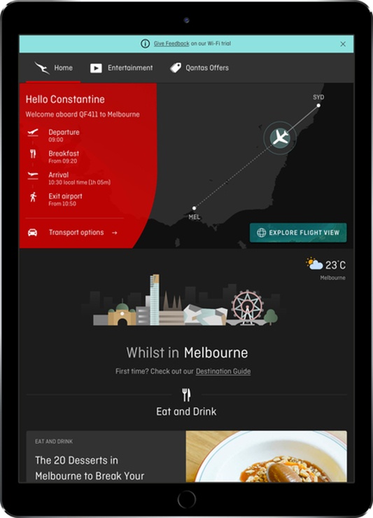 A screenshot of Qantas WiFi services