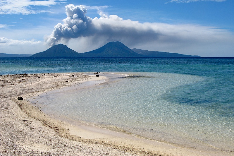 Tarvurvur Volcano on Rabaul as seen from Little Pigeon Island, PNG.