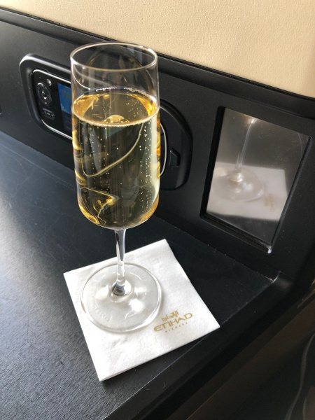 Champagne onboard Etihad Airways flight