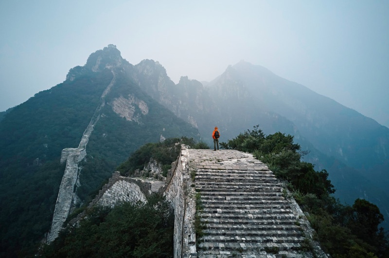 Man standing on the Great Wall of China