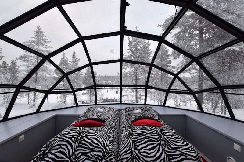 Inside the igloo and looking out of the glass dome