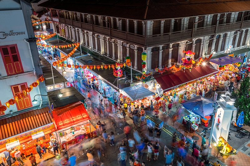 Aerial view of market during Chinese New Year in Singapore