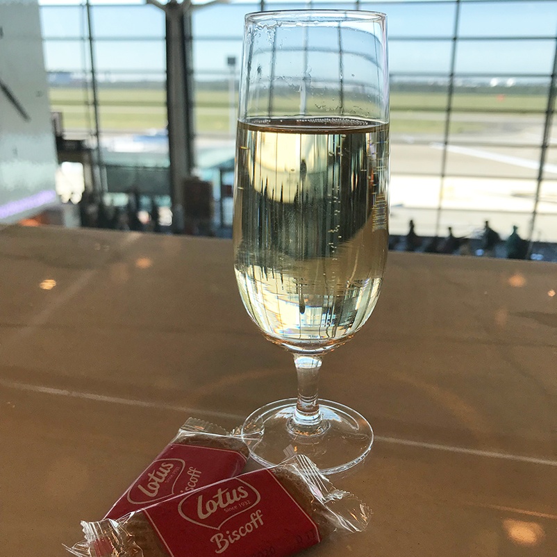 Glass of sparkling at SilverKris Lounge, Brisbane Airport.